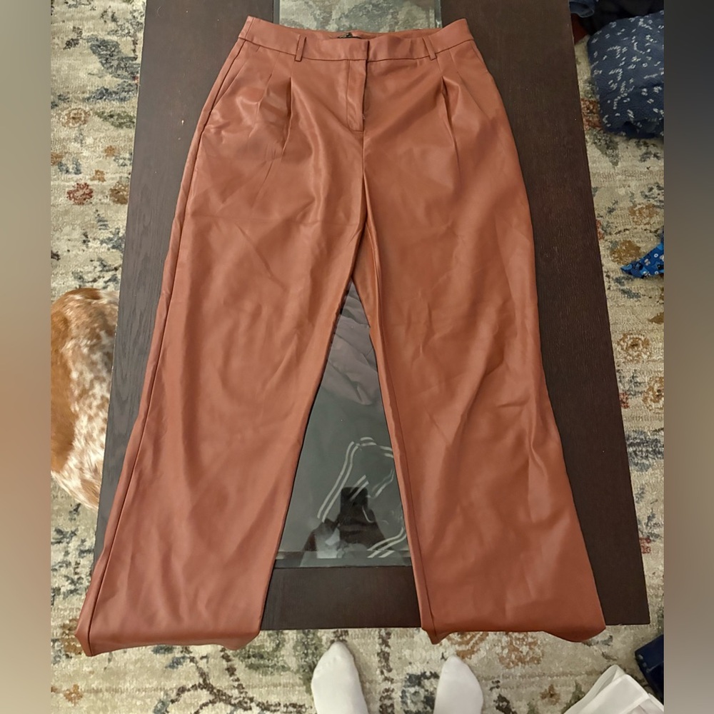 Wide Leg Brown Leather Pants